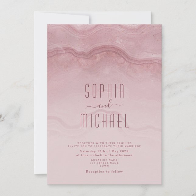 Invitation Script minimaliste moderne Dusty Rose Mariage (Devant)