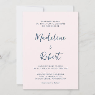 Invitation Script minimaliste moderne Mariage bleu rose