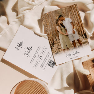 Invitation Script minimaliste moderne photo Mariage de code Q