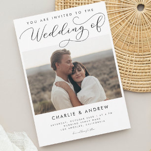 Invitation Script minimaliste moderne photo Qr Code Mariage