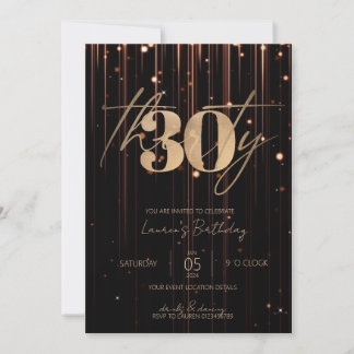Invitation Script minimaliste noir et or 30e anniversaire