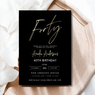 Invitation Script minimaliste noir et or 40e anniversaire