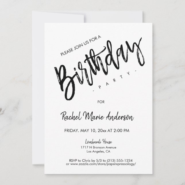 Invitation Script minimaliste personnalisé fête d'anniversair (Devant)
