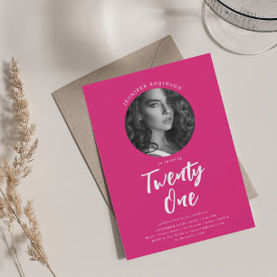 Invitation Script minimaliste Photo 21e anniversaire Hot Pink