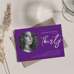 Invitation Script minimaliste photo 30e anniversaire fête vio