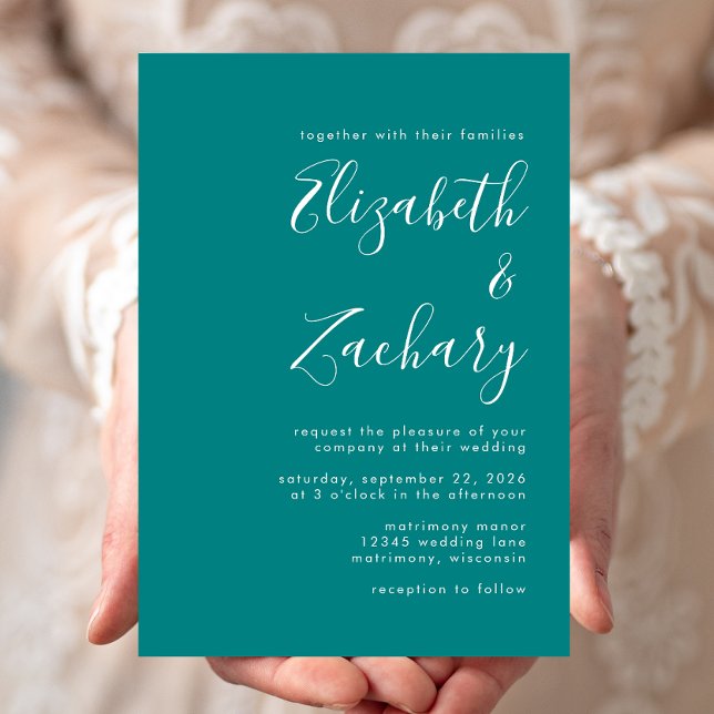 Invitation Script minimaliste Turquoise Mariage bleu (Créateur téléchargé)