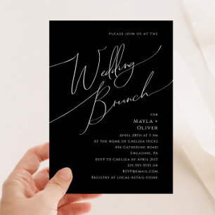 Invitation Script minimaliste Whimsical   Brunch Mariage noir