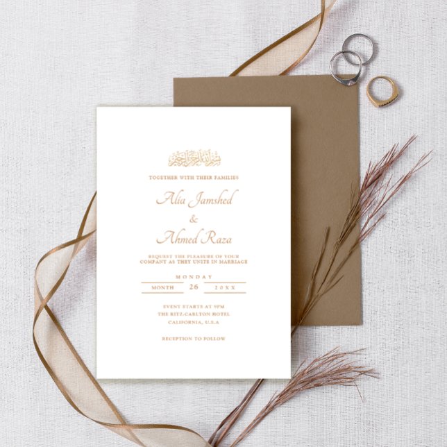 Invitation Script minimum blanc classique or Mariage musulman (Créateur téléchargé)