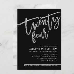 Invitation SCRIPT MODERNE 24e anniversaire noir argent partie