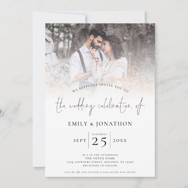 Invitation Script moderne 2 Photos superposer Mariage de code (Devant)