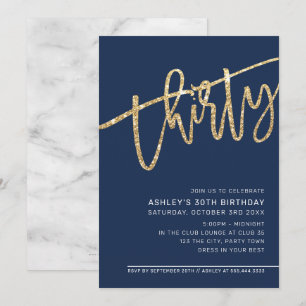 Invitation SCRIPT MODERNE 30 anniversaire parties scintillant