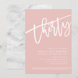 Invitation SCRIPT MODERNE 30e anniversaire joli blanc rose
