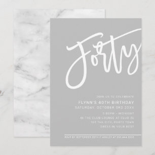Invitation SCRIPT MODERNE 40e anniversaire fête gris pâle bla
