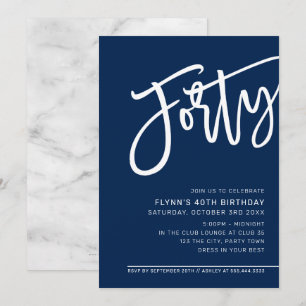 Invitation SCRIPT MODERNE 40e anniversaire marine bleu blanc 