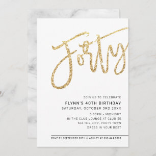 Invitation SCRIPT MODERNE 40e anniversaire parties scintillan