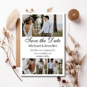 Invitation script moderne 4 photos collage boho enregistrer l
