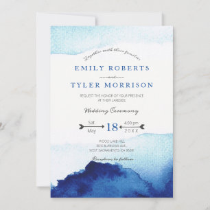 Invitation Script moderne Aquarelle Indigo Mariage bleu