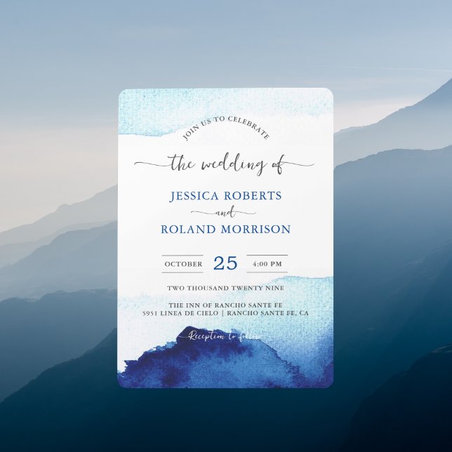 Invitation Script moderne Aquarelle Indigo Mariage bleu (Créateur téléchargé)