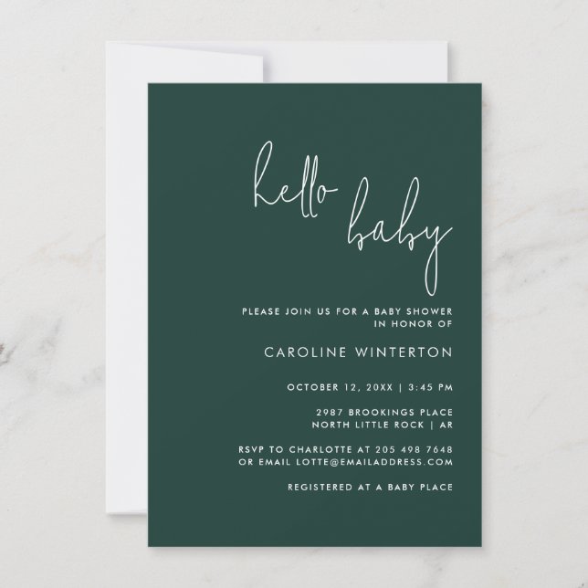 Invitation Script moderne Baby shower vert neutre genre (Devant)