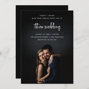Invitation Script moderne blanc avec photo  Mariage