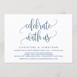 Invitation Script moderne, Bleu marine, Elopement Mariage