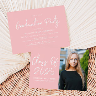 Invitation Script moderne Blush Pink Photo Party graduation