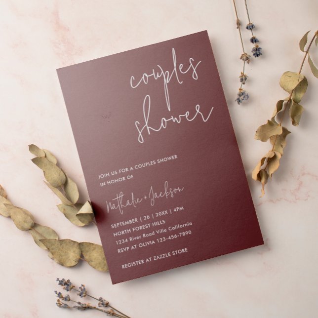 Invitation Script moderne Boho Burgundy Couple Fête des marié (Créateur téléchargé)
