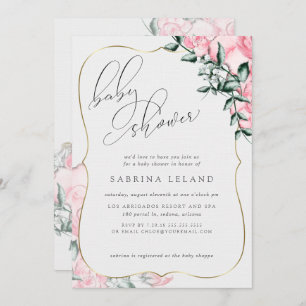 Invitation Script moderne Calligraphie Baby shower rose rose