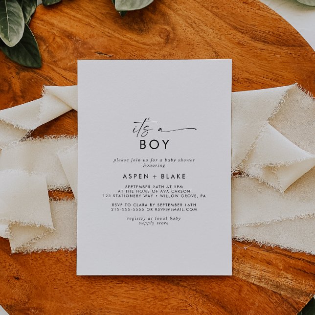 Invitation Script moderne C'est un Baby shower garçon Invitat (Créateur téléchargé)