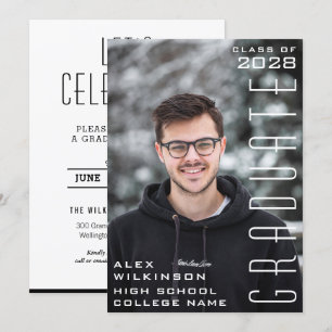 Invitation Script moderne Chic Guy Photo Graduation tendance
