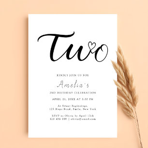 Invitation Script moderne Coeur Boho Simple 2e anniversaire