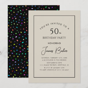 Invitation Script moderne Confetti 50E Anniversaire Fête Pour