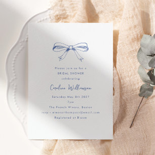 Invitation Script moderne Coquette Bow Fête des mariées bleue