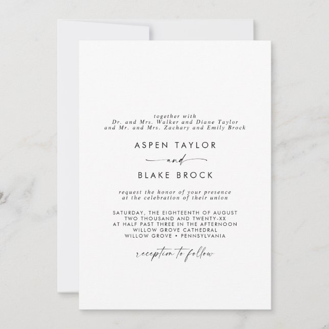 Invitation Script moderne Couple Formel & Mariage Parent (Devant)