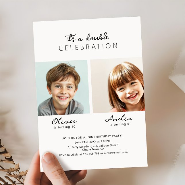 Invitation Script moderne Deux photos fête d'anniversaire con (Créateur téléchargé)
