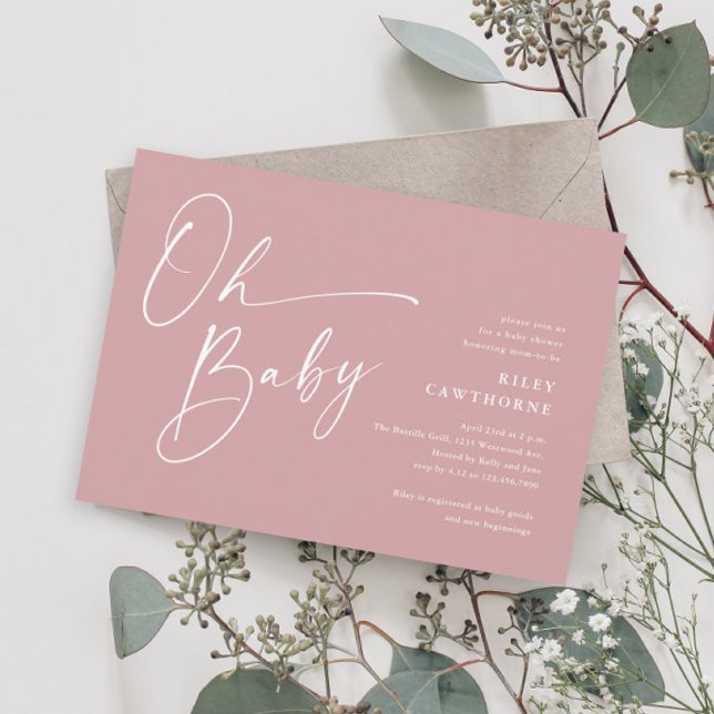 Invitation Script moderne Dusty Baby shower fille rose (Créateur téléchargé)