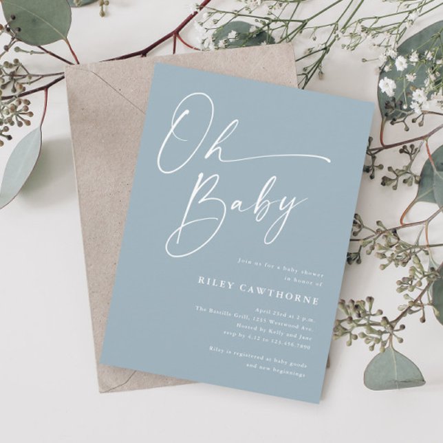 Invitation Script moderne Dusty Blue Oh Baby shower (Créateur téléchargé)