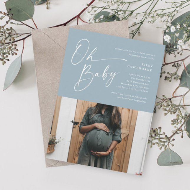 Invitation Script moderne Dusty Blue Photo Baby shower garçon (Créateur téléchargé)