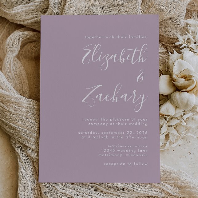 Invitation Script moderne Dusty Lavender Mariage (Créateur téléchargé)