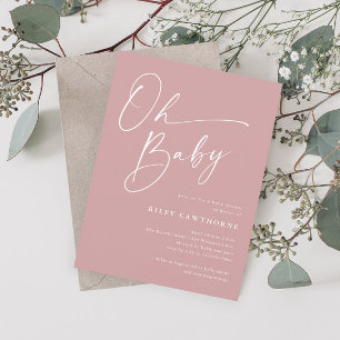 Invitation Script moderne Dusty rose Oh Baby shower