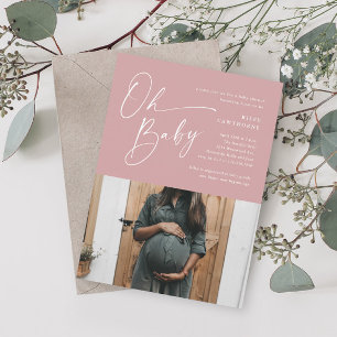 Invitation Script moderne Dusty rose Photo Baby shower fille
