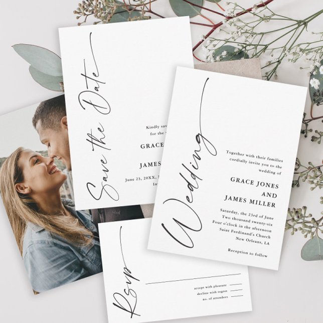 Invitation Script moderne élégant Mariage noir et blanc (Créateur téléchargé)