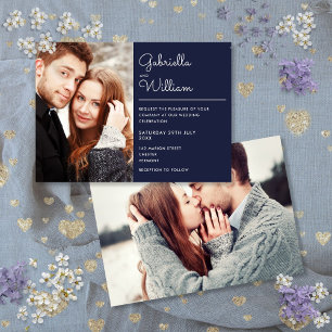Invitation Script moderne élégant Marine Blue 2 Mariage photo