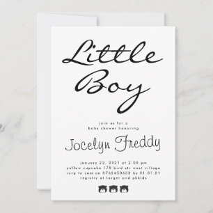 Invitation Script moderne élégant petit garçon noir sur blanc