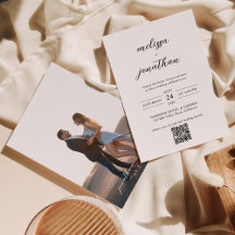 Script moderne élégant Photo Code QR Rsvp Mariage