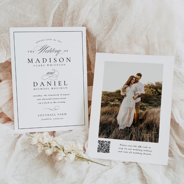 Invitation Script moderne élégant QR Code Photo Budget Mariag (Créateur téléchargé)