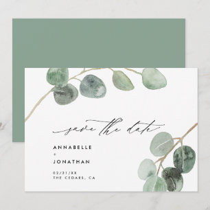 Invitation Script moderne élégant vintage non photo eucalyptu