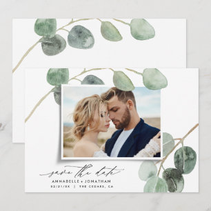 Invitation Script moderne élégante photo vintage eucalyptus