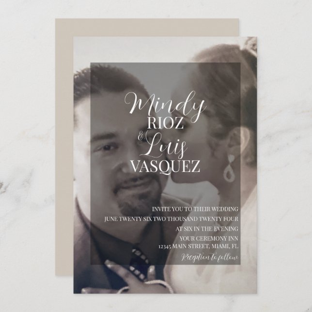 Invitation Script moderne Faux Velum Mariage photo transparen (Devant / Derrière)