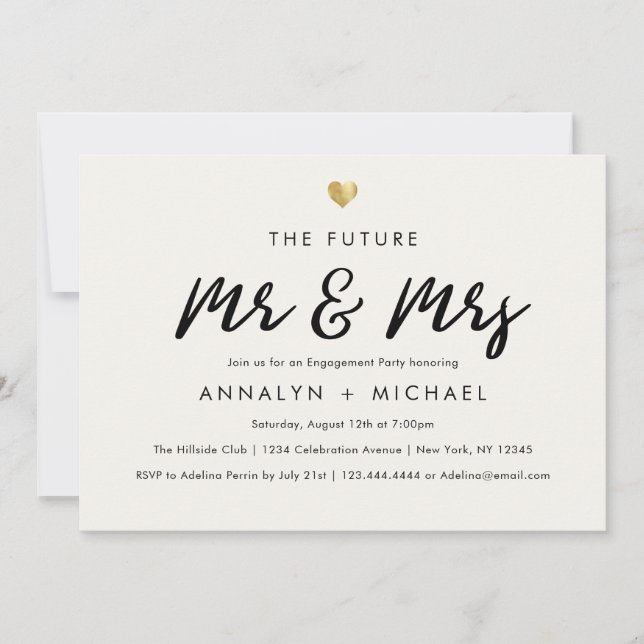 Invitation Script moderne Gold Future M. et Mme Fiançailles (Devant)